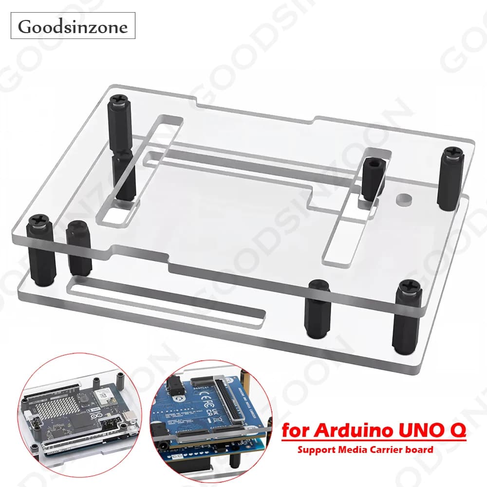 Clear Acrylic Case for Arduino UNO Q-Transparent Protection with Full Port Access for UNO Q & Media Carrier (Not included)