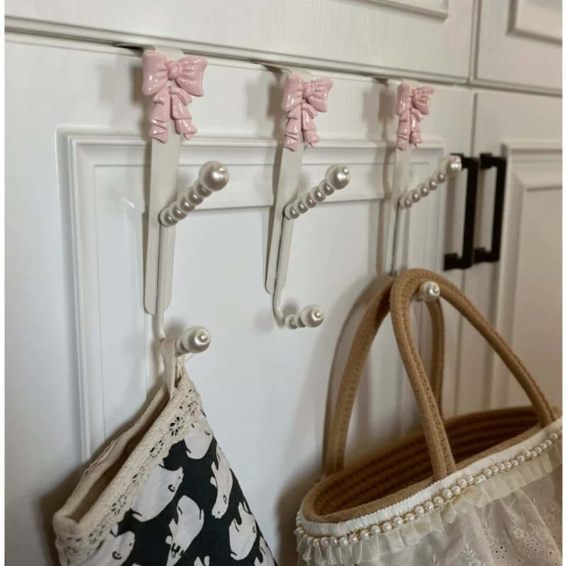 Portachiavi con fiocco francese, ganci per vestiti con perle a doppio strato, affascinante appendiabiti per sciarpe per porta della camera da letto, squisita decorazione da parete