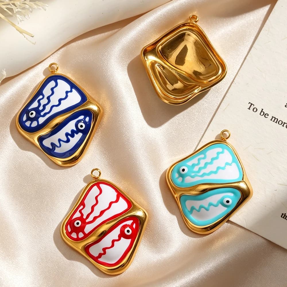 3pcs 18k Stainless Steel White Rhombus Evil Eye Enamel Charm Gold Plated DIY Necklace Earrings Jewelry Making Supplies Wholesale