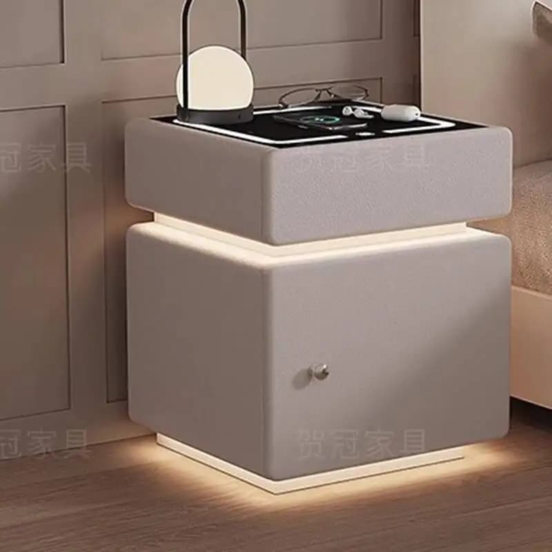 Ricarica per ufficio Comodino intelligente Blocco impronte digitali Altoparlante Bluetooth Comodino Mobili Camera da letto di stoccaggio di lusso Criado Mudo