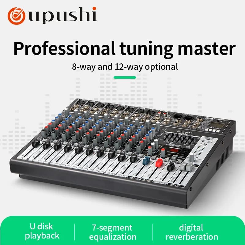 Dispositivo di effetti di riverbero digitale DSP con chiavetta USB bilanciata Oupushi EM08, console di missaggio da palco KTV a 8 canali/12 canali