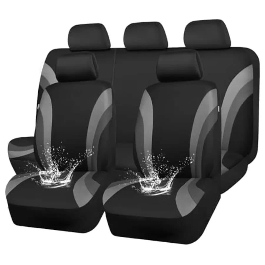 Car Seat Covers Waterproof EVA Set Black Grey Compatible with Universal Airbag for Auto Sedan Van SUV Trucks