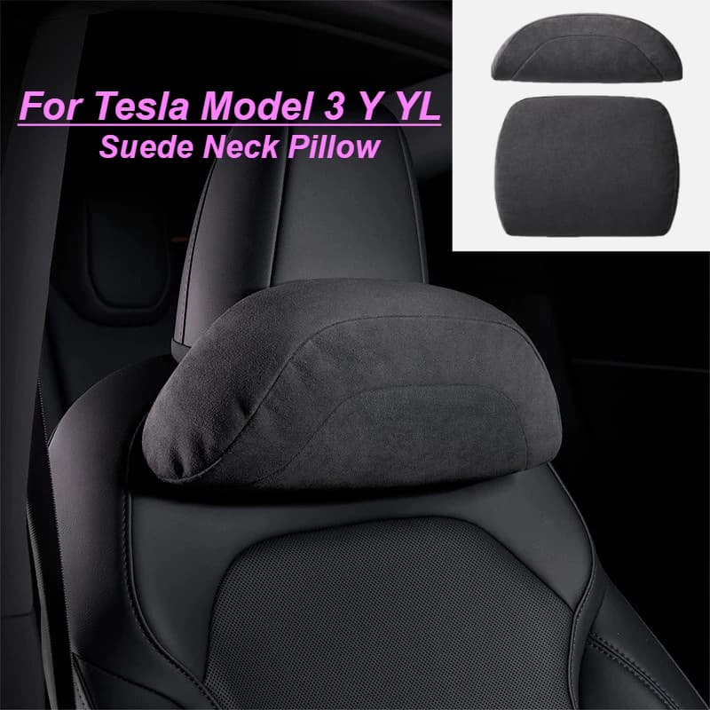 For Tesla Model 3 Model Y YL 6-Seat Rebound Suede Car Neck Pillow Lumbar Support Cushion Headrest Backrest Neck Protection