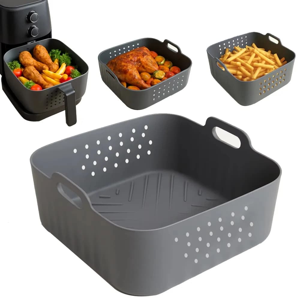 Silicone Air Fryer Baking Tray Square Heightened Silicone Air Fryer Liners 5.5-6.2L for Philips-NA230 Ninja 180COSORI