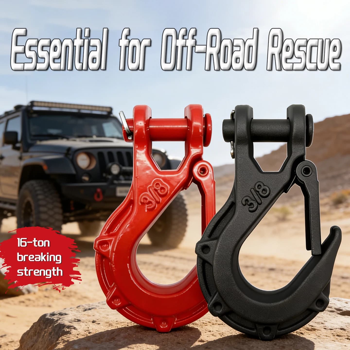 16 Ton Load-Bearing Rescue Trailer Hook | Heavy-D Tow Hook for Car, Truck, RV, ATV, UTV, Boat & Marine | Winch Towing Rope Compa