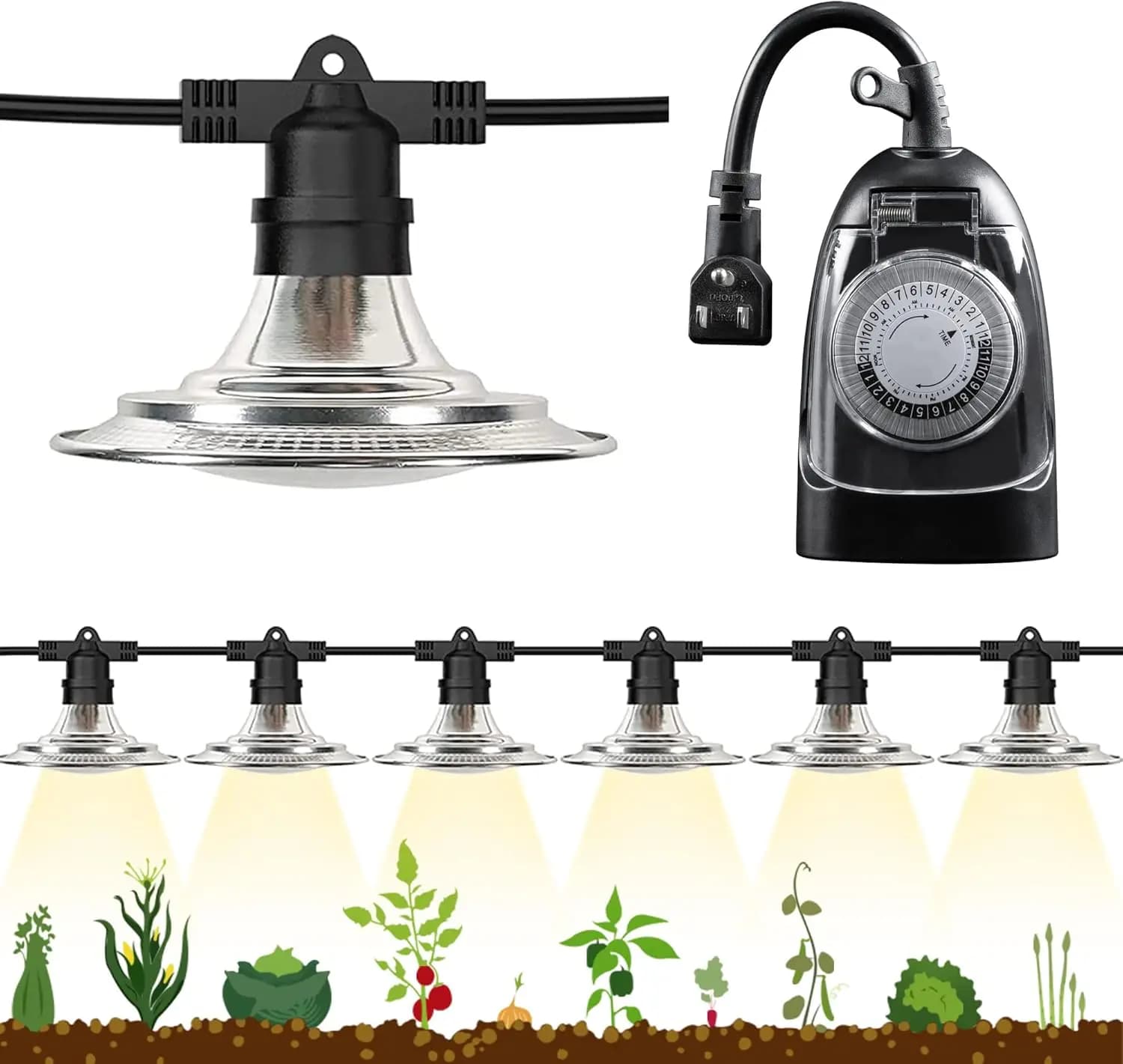 Stringa di 6 luci LED per coltivazione con timer, impermeabile, a spettro completo per serre, semina, vegetali e fiori