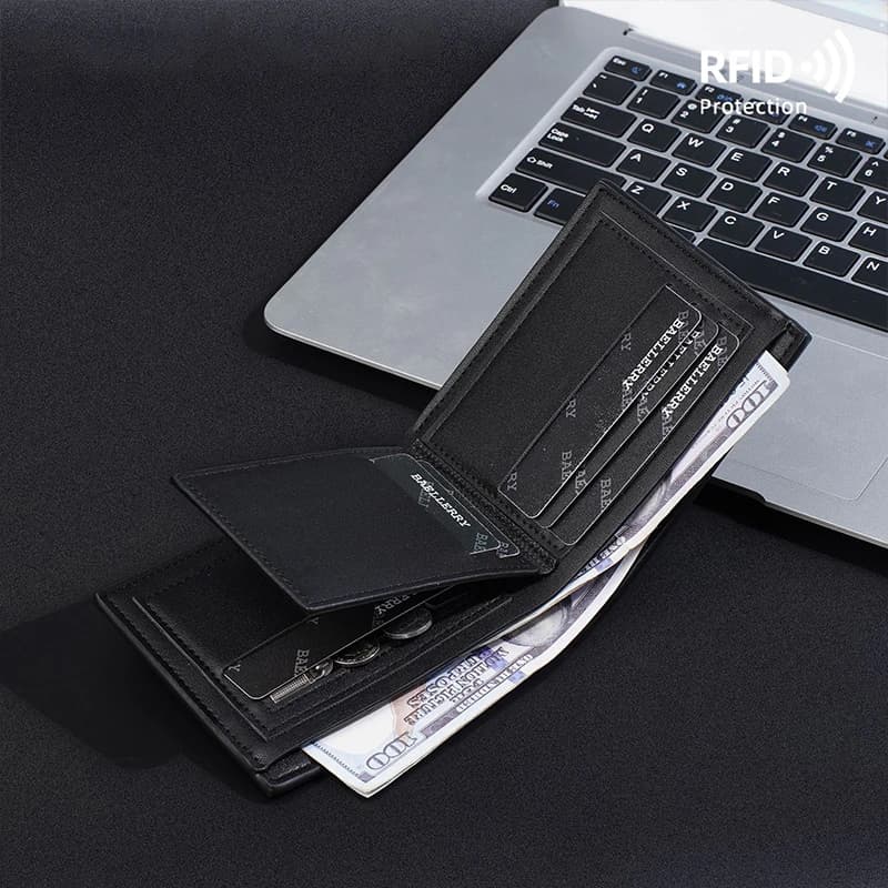 2025 Nuovi portafogli da uomo corti RFID Portamonete ultrasottile con cerniera Portamonete da uomo Porta carte di credito semplice Portafoglio da uomo d'affari