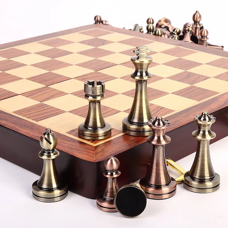 Foldable Board Luxury Retro Style Metal International Chess Set Gold Silver/Bronze Color