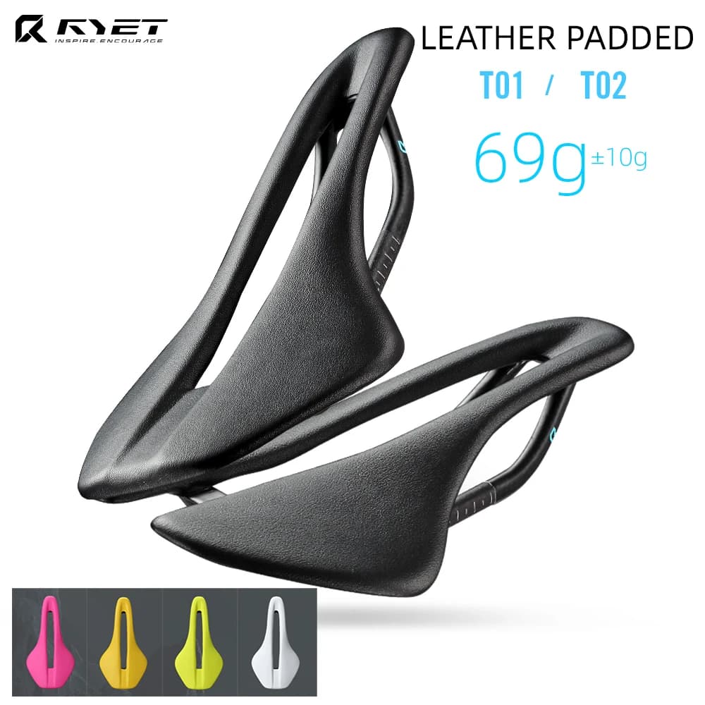 Sella Bici RYET 2026 Ultraleggera in Carbonio Pieno, in Pelle, Ovale 7x9MM, Cuscino Ergonomico Comfort per Bici da Corsa, MTB, Gravel