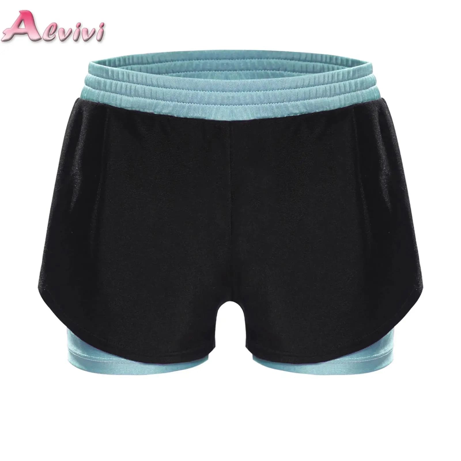 Double Layer Contrast Shorts for Kids Sports Yoga Shorts for Kids Training Clothing for Girls Running Cycling Pants Costumes