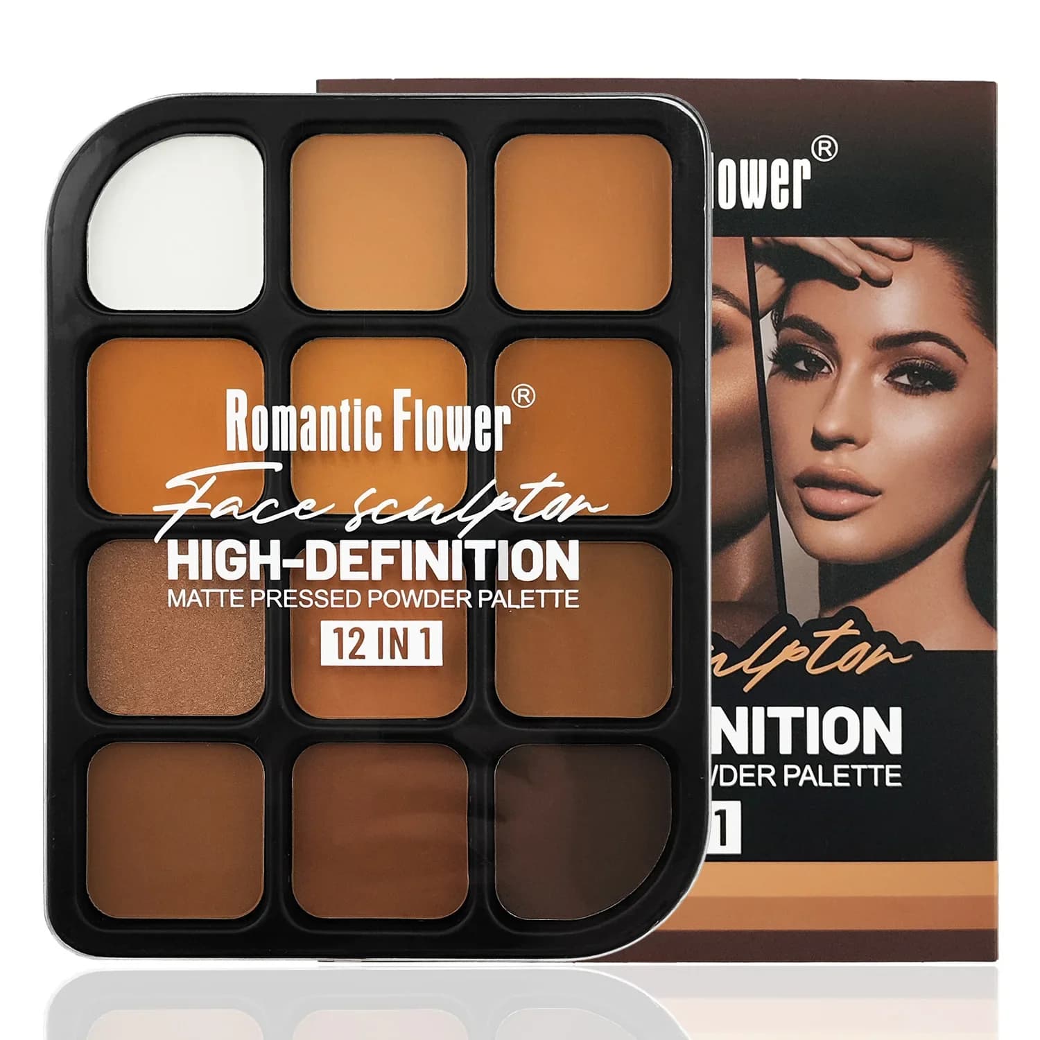 12 color opaque contours for deep skin - Face makeup kit with all-in-one highlighter with total cover and shading