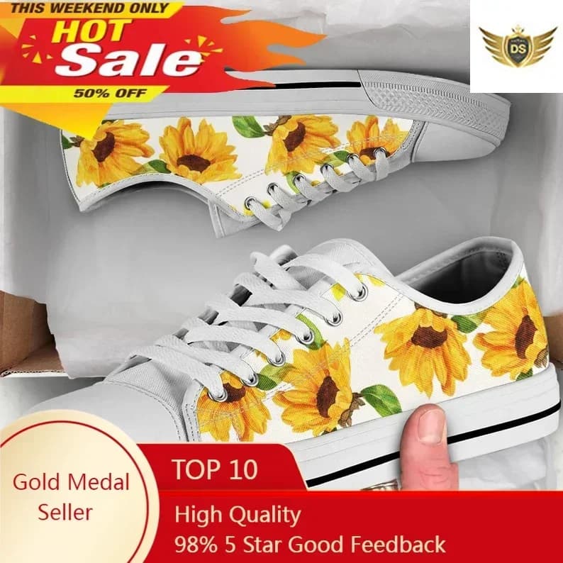 Scarpe classiche di tela con stampa di fiori gialli e girasoli Scarpe da ginnastica leggere giornaliere per esterni da donna Scarpe basse bianche nere per adolescenti