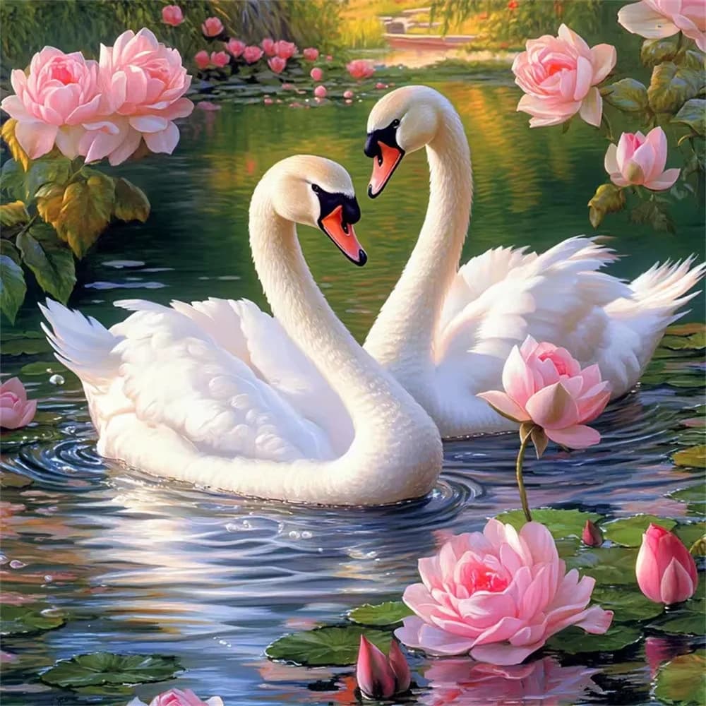 Paint By Numbers Swan Pattern Kit Pre Drawn Canvas Acrylic Paint Set Stress Relief DIY Craft Wall Decor Gift for AdultsBeginners