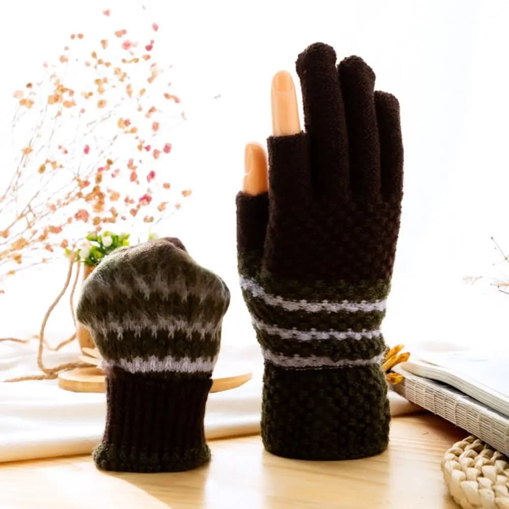 Guanti ispessiti elasticizzati alla moda Mezze dita Guanti in maglia antivento Guanti morbidi invernali caldi Ciclismo all'aperto