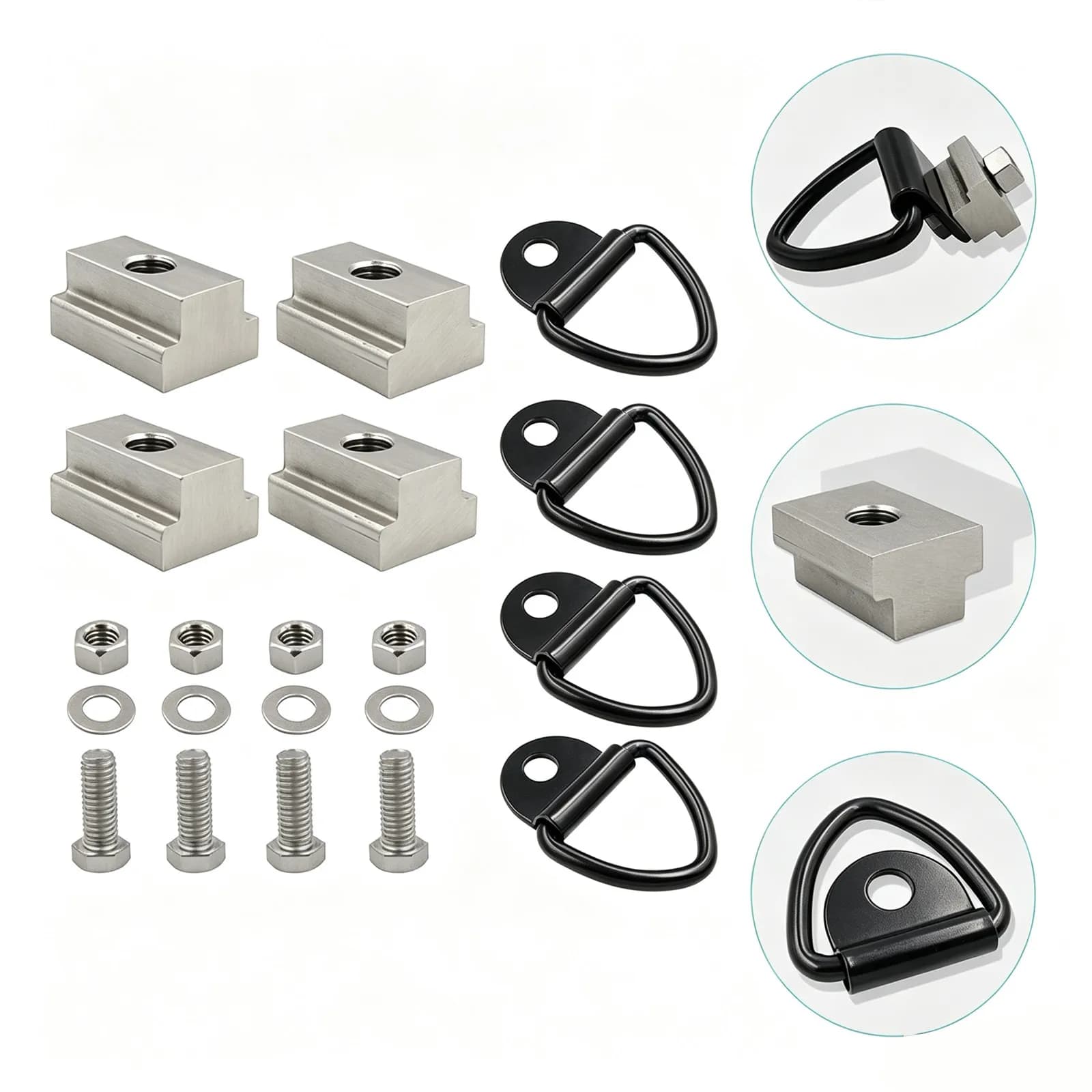 Heavy Duty T Slot Tie Down Anchor Kit 4 Sets Carbon Steel for Truck Bed Trailer Flatbed Boat Dock Garage