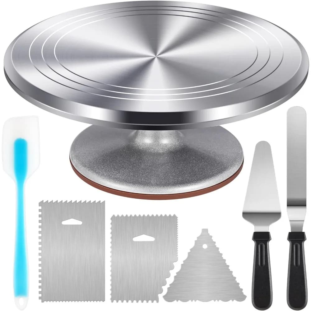 Set of turntables for aluminum cakes with swivel support for cakes, desserts, accessories to decorate cakes, cooking tools
