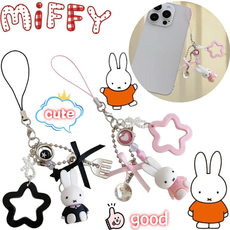Nuovo Laccetto Miffy, Ciondolo Decorativo a Forma di Coniglio Cartone Animato, Fatto a Mano, Creativo, per Coppie, per Auto, Zaino, Portachiavi a Stella