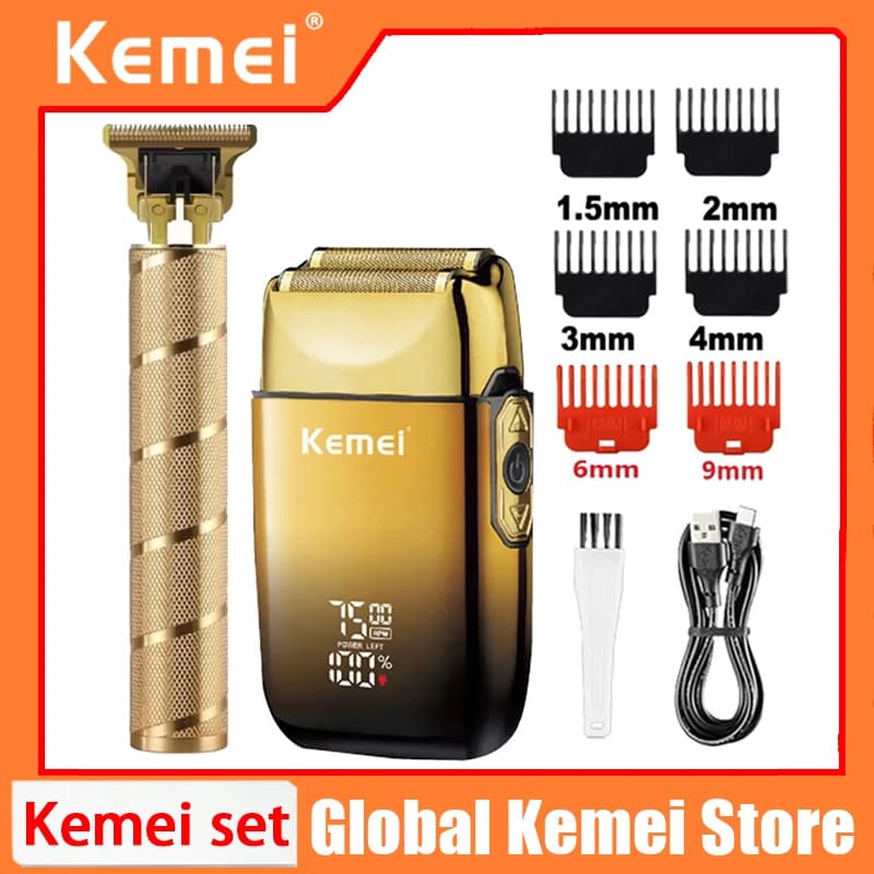 Kit tagliacapelli Kemei KM-TX10 T9, rasoio elettrico per uomo, regolabarba, trimmer per viso, ricaricabile, macchina per taglio capelli a testa calva.