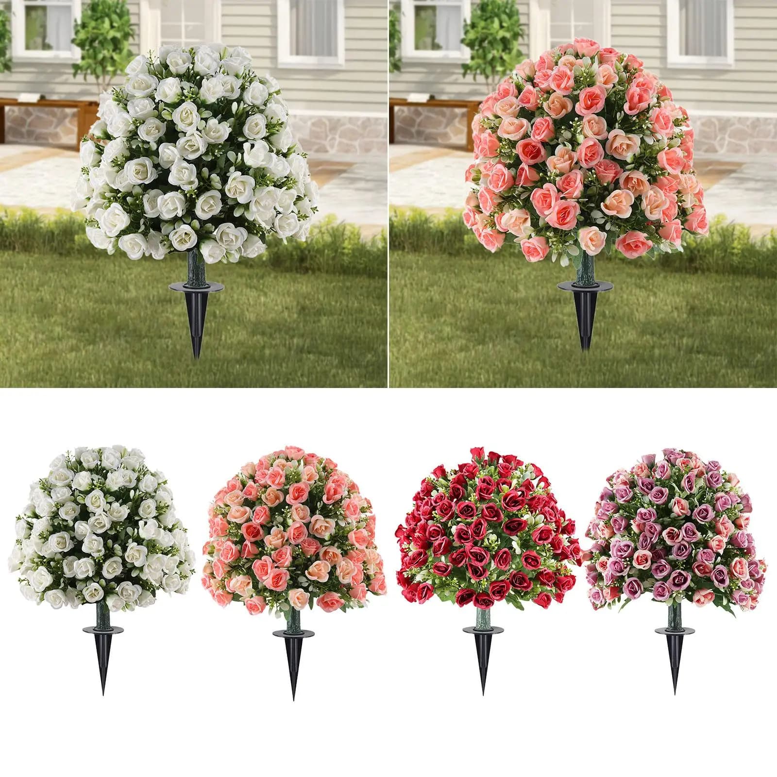 Artificial Flowers Spheres, Decorative Fin Plants, Artificial Plants, Topiaria Sphere with Artificial Roses for Garden, Patio and Vases