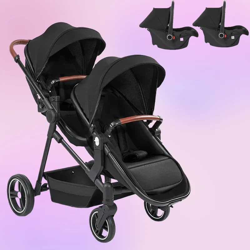 Passeggino gemellare 3in1 con seggiolino auto Passeggino multifunzionale leggero e piccolo piegato