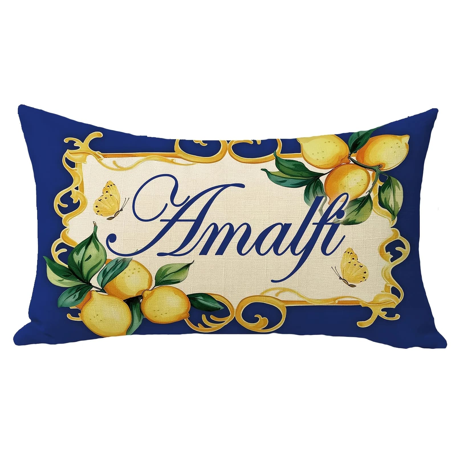 1 fodera per cuscino lombare Amalfi Lemon, adatta per divano, camera da letto, soggiorno, casa mediterranea, regalo ideale per gli amanti dei viaggi.