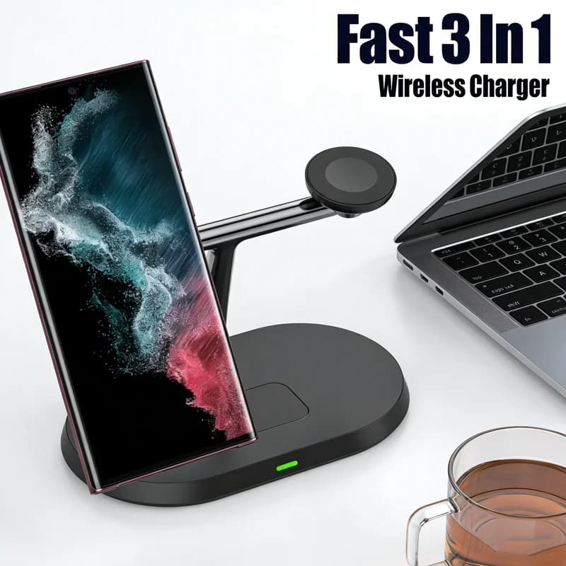 Nuova Stazione di Ricarica Wireless Magnetica 3 in 1 da 100W per Ricarica Rapida, Compatibile con Samsung Galaxy S25 S24 Watch 7 6 5 4 Active 1 2 e Auricolari