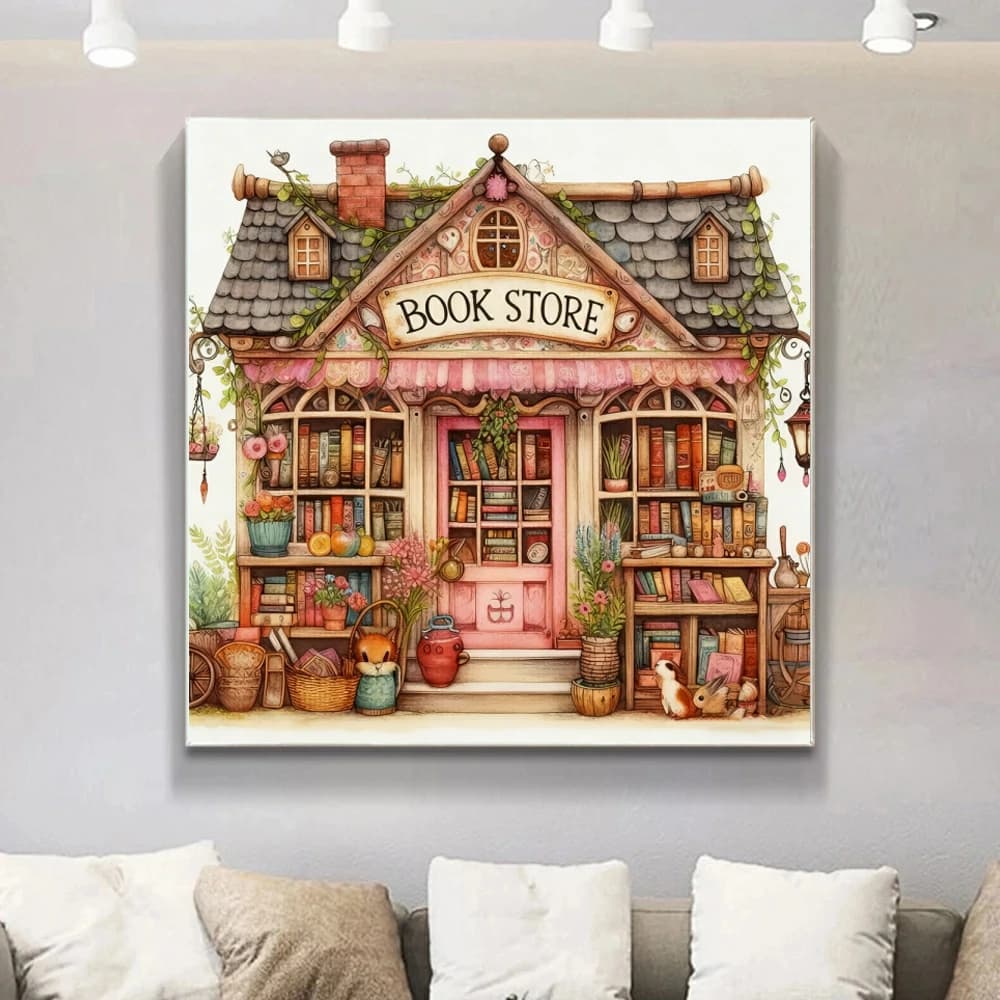 New Arrival Diamond Embroidery Book Store DIY Full Round Diamond Painting Shop Landscape Kit Mosaic Unique Home Decor Craft Gift
