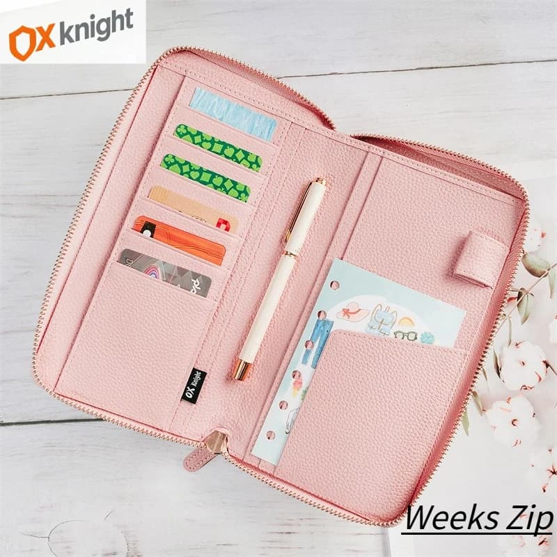 OX KNIGHT Weeks Zip Cover Taccuini in Vera Pelle, Quaderni in Pelle Bovina Martellata per Planner, Blocco Note Vintage, Diario, Cancelleria