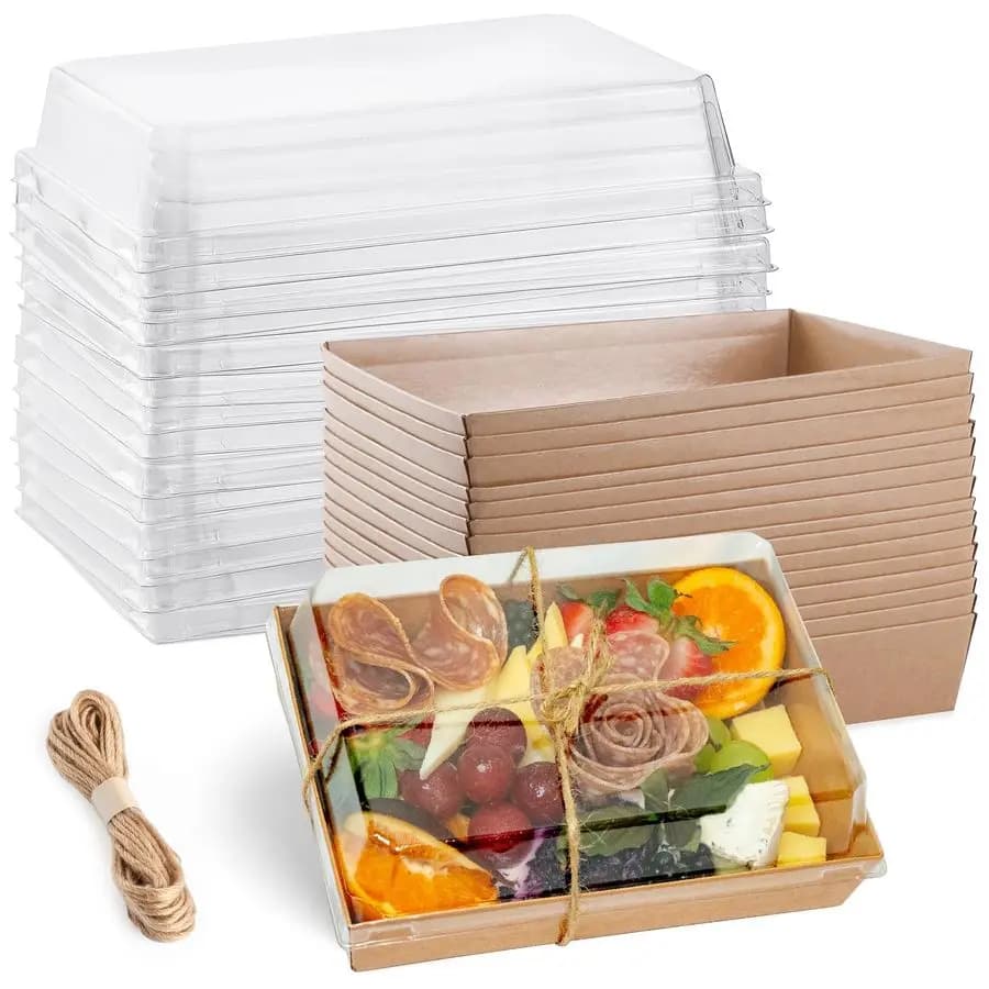 Pack of 7 boxes for 7x5 inch charcuterie with transparent covers, single paper trays for takeaway charcuterie with lid, disposable food containers
