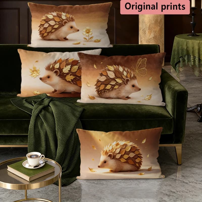 Autumn Hedgehog Throw Pillow Covers Suitable For Sofa Bedroom Car Cushion Rectangular Back Cushion