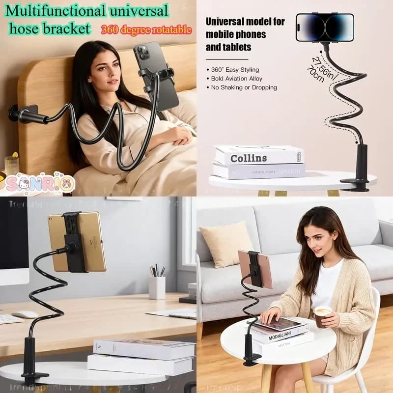 360 Degree Flexible Hose Phone Holder Lazy Tablet Stand Stable Anti-shake Adjustable Angle Clip-on for Desktop