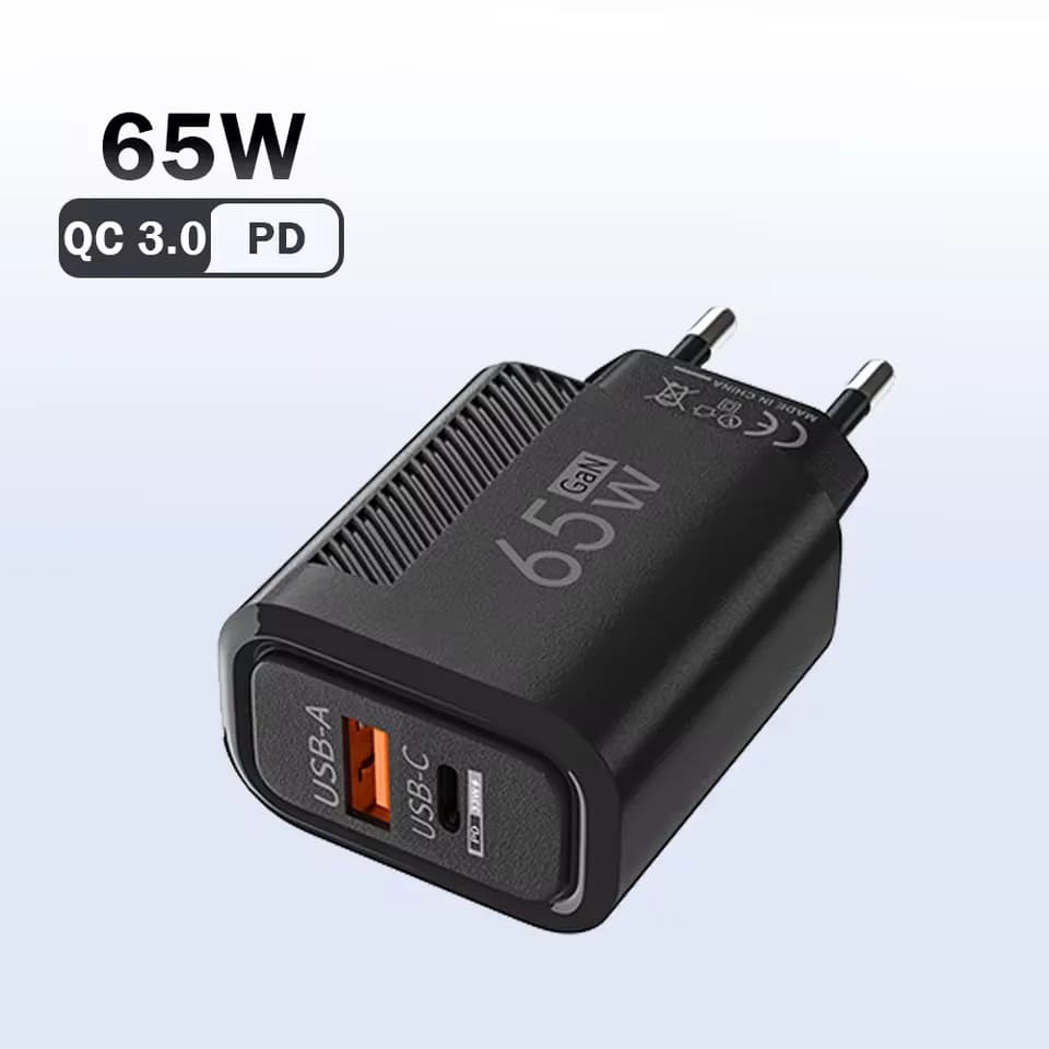Caricatore GaN da 65W con PD Type-C, ricarica rapida per iPhone 16, Samsung, Xiaomi, Huawei, adattatore di alimentazione con spina EU/US.