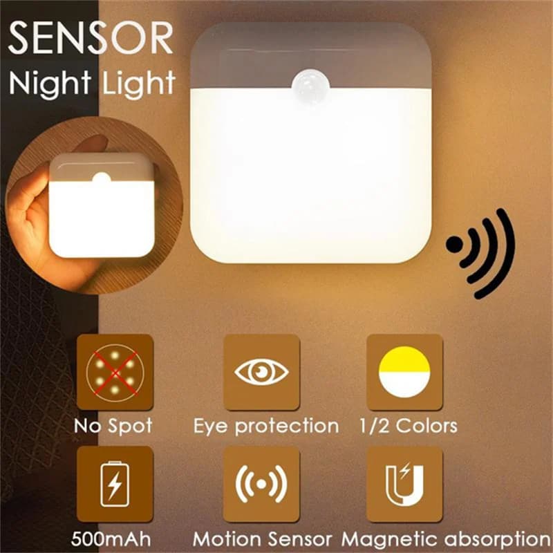 Luce Notturna a LED con Sensore di Movimento USB, Lampada Ricaricabile con Interruttore per Cucina, Scale, Corridoio, Armadio, Camera da Letto