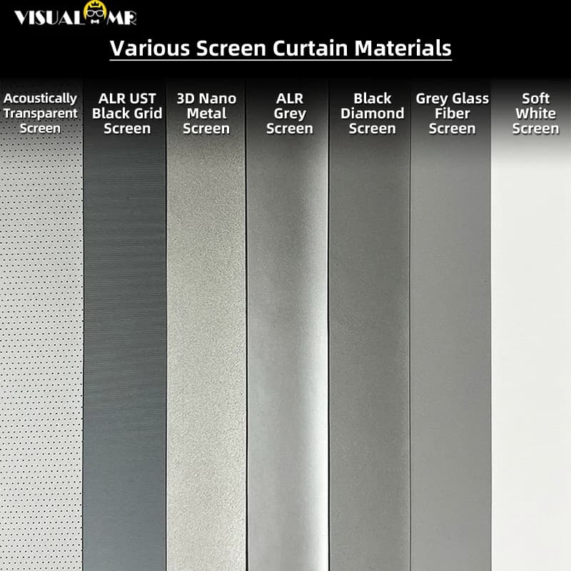 Tenda per schermo di proiezione Materiale campione di ALR UST Black Gird PET CLR Cristallo grigio 3D Nano metallo Fibra di vetro Proiettore 4K 8K