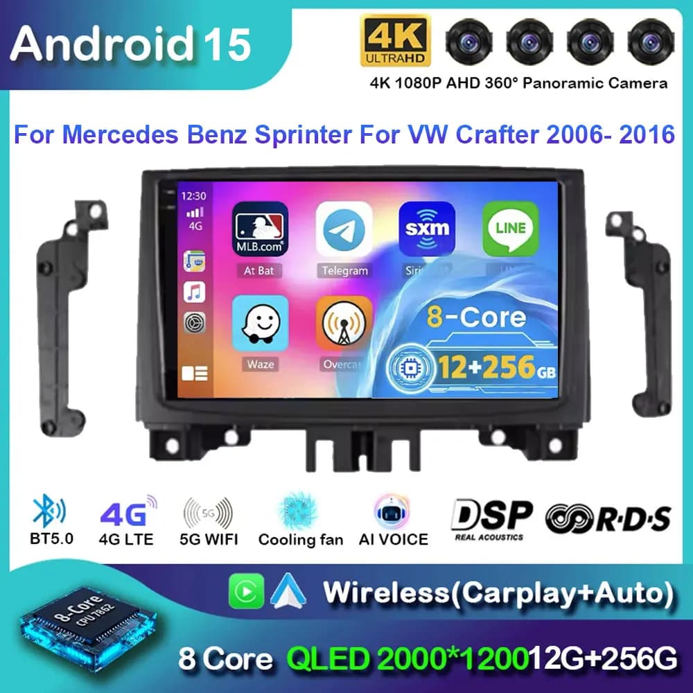 Android 15 4G WIFI For Mercedes Benz Sprinter For VW Crafter 2006- 2016 Car Radio Android CarPlay GPS Navigation No 2din DSP