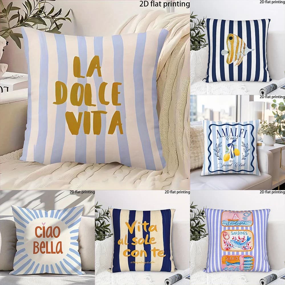 Fodere per cuscini piatte 2D (1 pezzo) con motivo costiero estivo, adatte per divani, soggiorni, uffici.