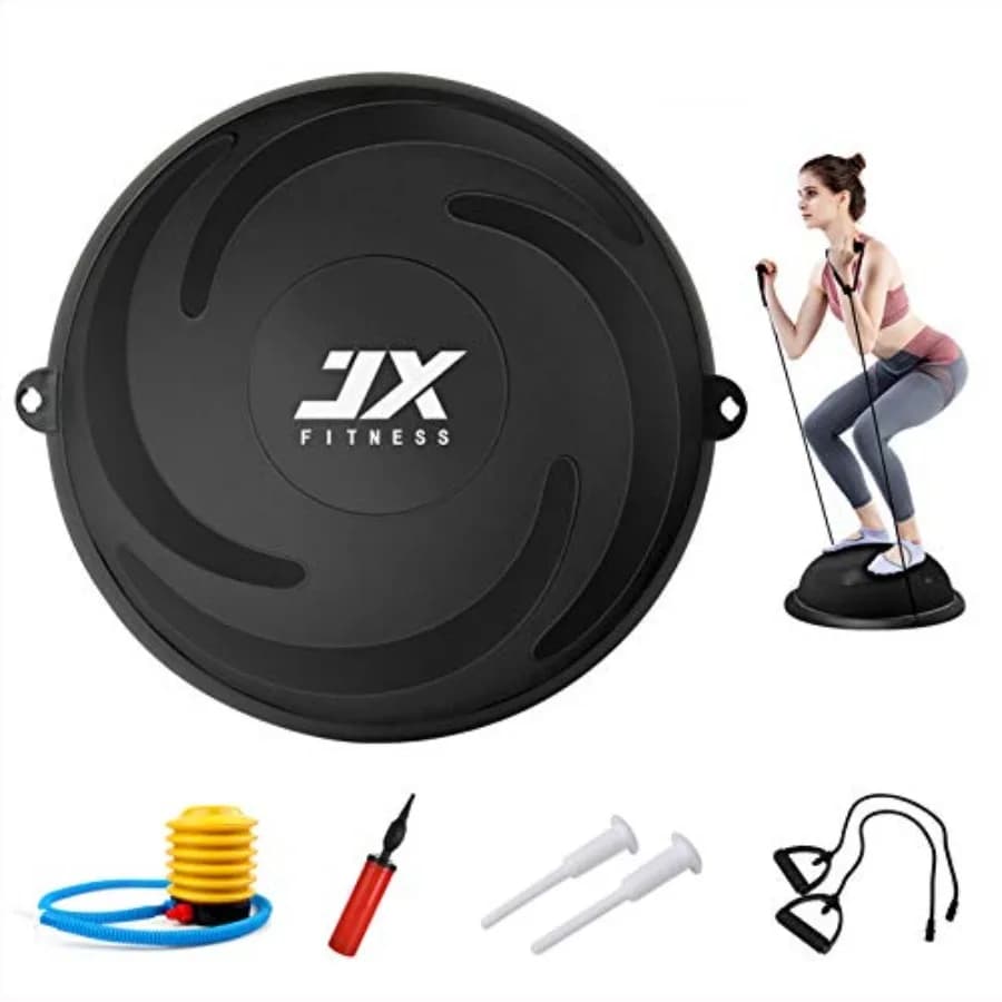 JX FITNESS Mezza Palla per Allenamento di Equilibrio 58cm con Bande di Resistenza e Pompa - Migliora Core e Addominali