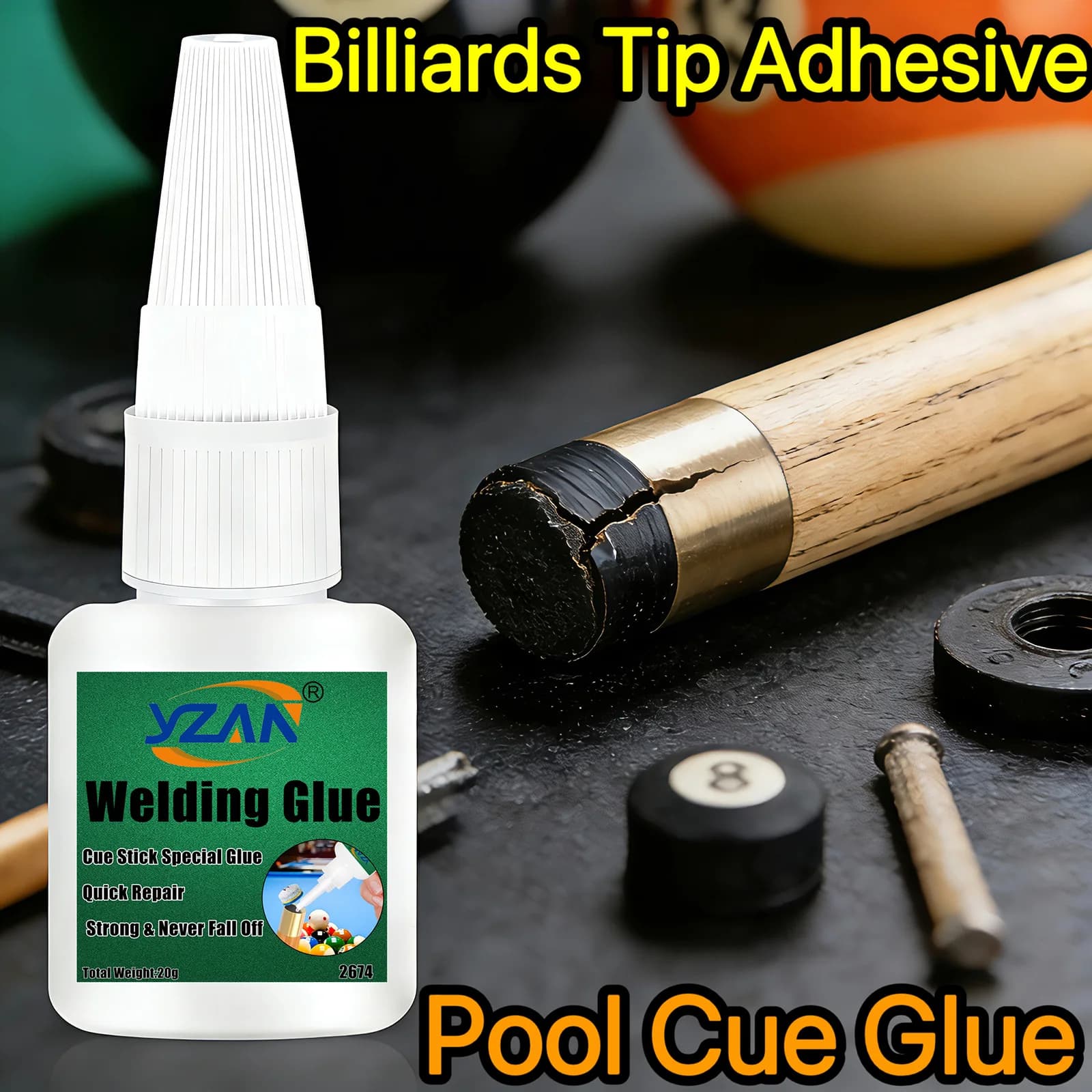 Cue Tip Glue, Fast Drying Strong Flexible Billiards Pool Snooker Cue Adhesive, Waterproof Glue for Cue Tip Repair Replacement