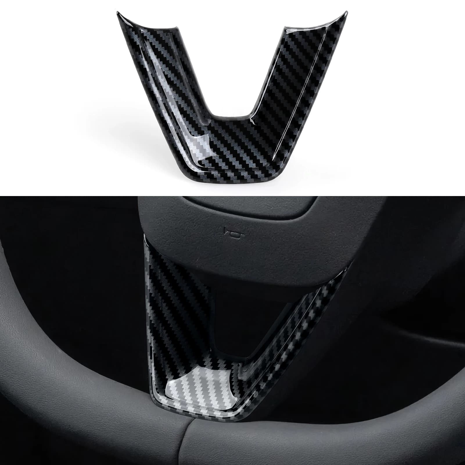 For Tesla Model 3 Highland Model Y Juniper (2024-2028) Set of finishes, U cover panel for car steering wheel, carbon fiber ABS adhesives