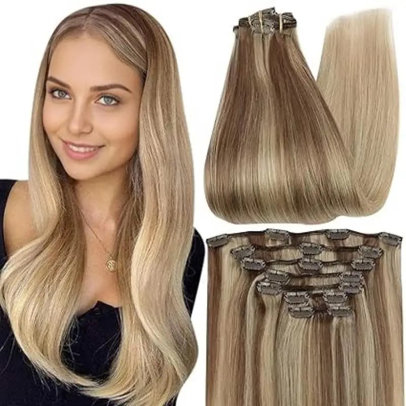 Full Shine Clip in Hair Extensions Human Hair Balayage Color Double Drawn Large Weight 150G Brazilian Human Hair 100% thicker