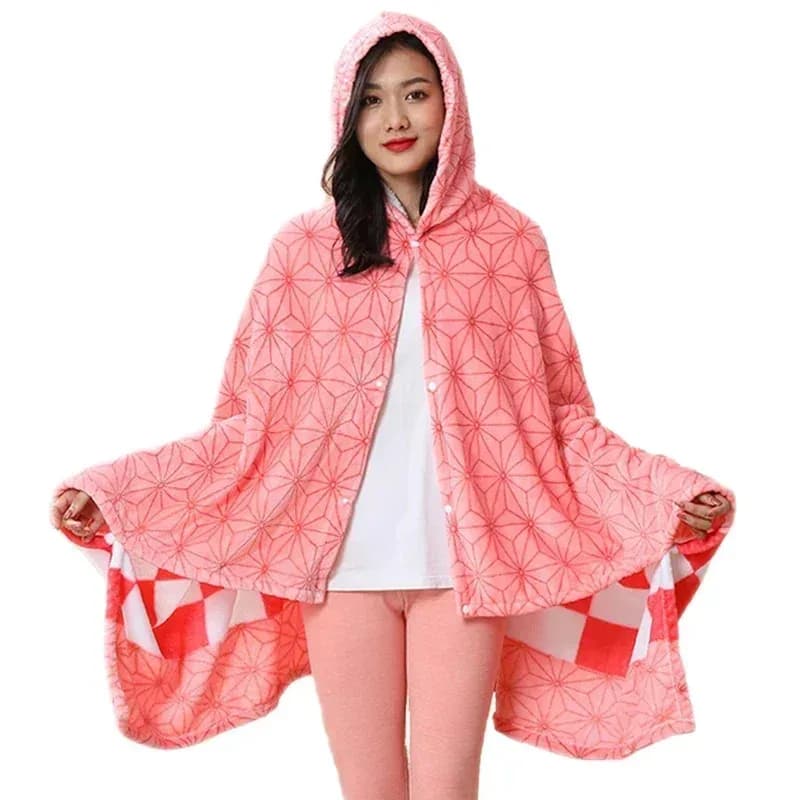 72th Accappatoio per adulti Anime Demon Slayer Nezuko Costume Cosplay Flanella invernale Scialle caldo Specifiche 100 cm * 160 cm