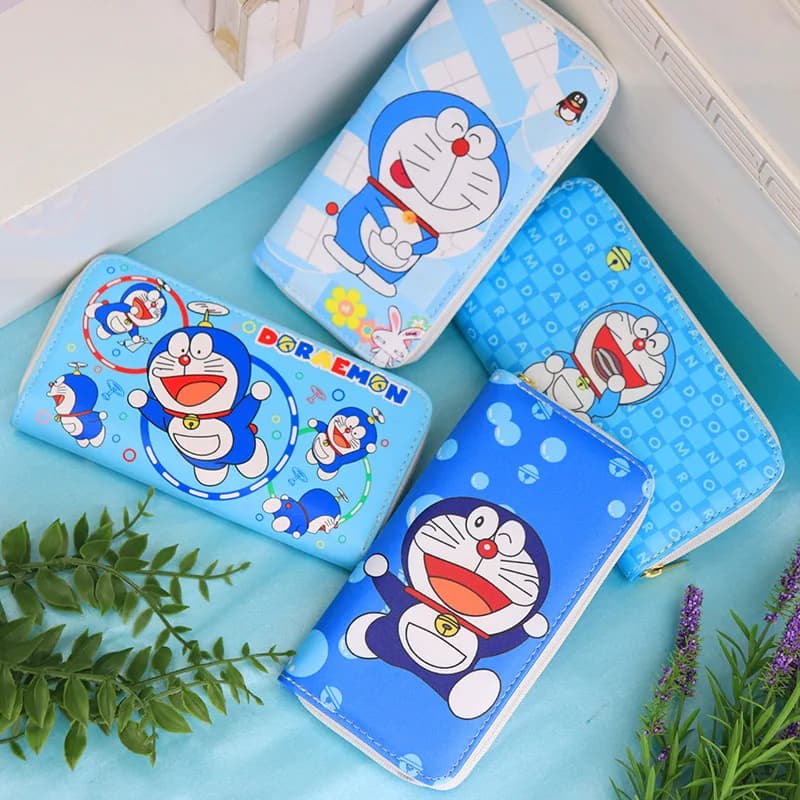 Portafoglio Lungo Doraemon con Stampa Anime Cartoon, Borsa Multifunzionale con Cerniera, Porta Carte, Custodia per Cellulare, Portamonete, Regalo per Bambini