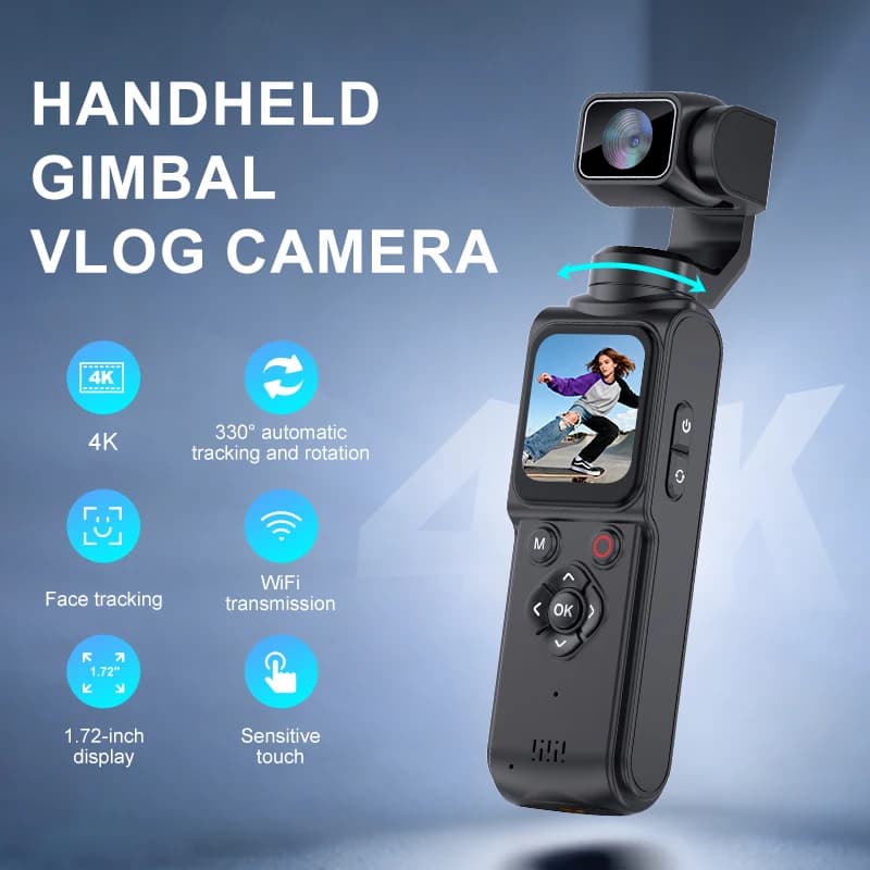 Vlog Portable Camera with Automatic Face Tracking, 4K Ultra HD, Wi-Fi, Touch Screen, 330 Degree Rotation, Ideal for Travel