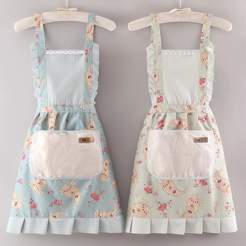 Grembiule da Cucina in Tela di Cotone Floreale per Donne, Impermeabile e Antimacchia, con Tasche e Cintura Regolabile, Senza Maniche