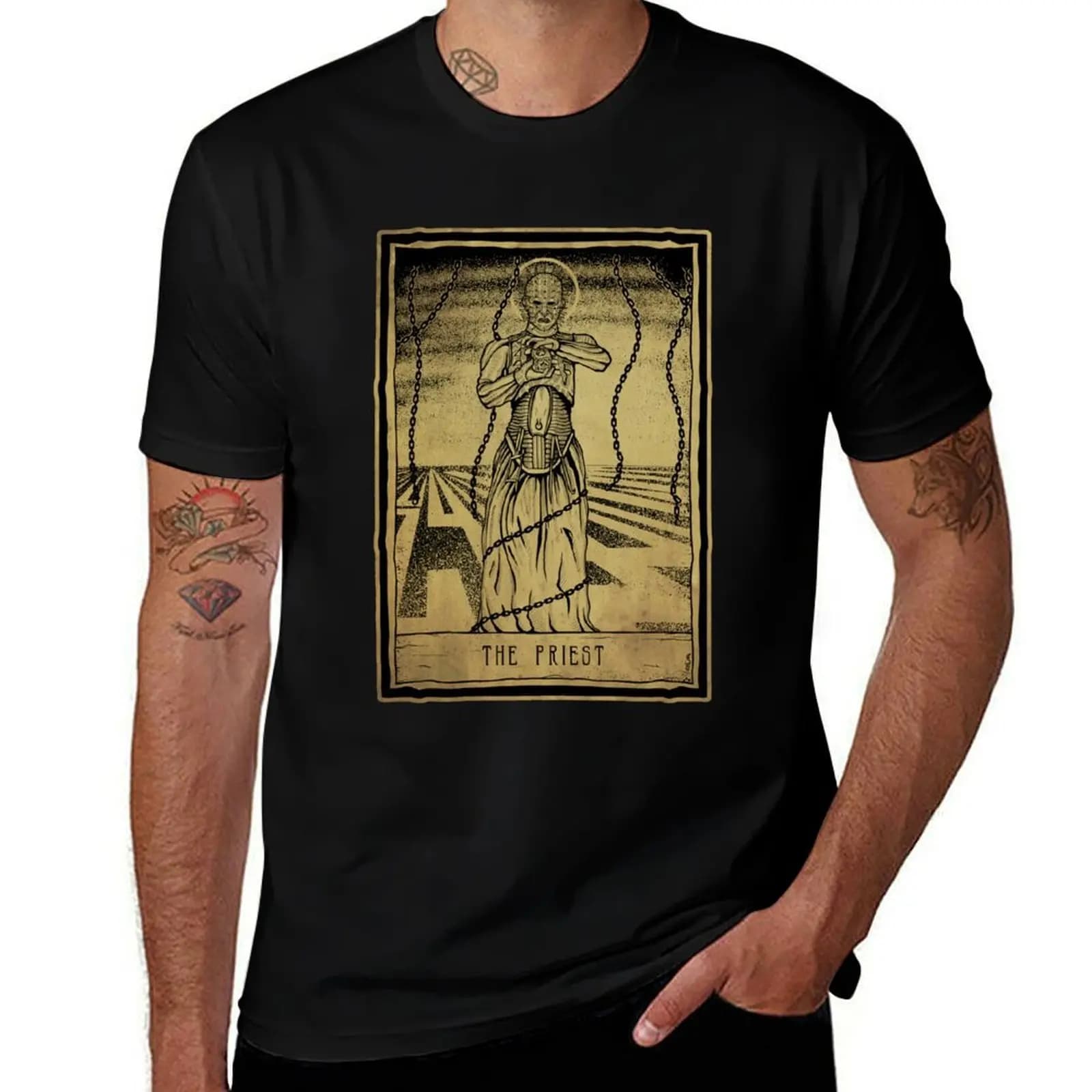 Pinhead: Hellraiser Tarot Card T-Shirt Worker Basic Short Sleeve Tee