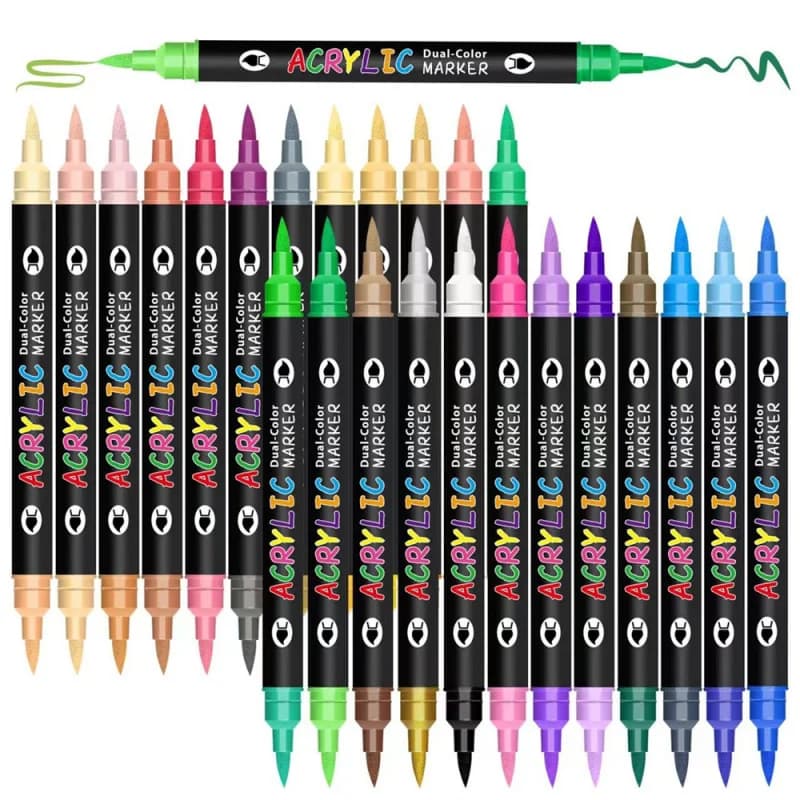 Professional Art Use 24-72Color Acrylic Paint Markers, Dual-Tip Fine and Brush Tip Pens, Suitable for Stone, Wood, Calligraphy