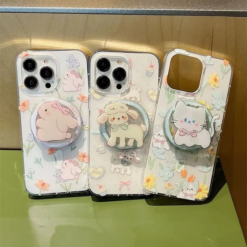 Cute Rabbit Magnetic Phone Grip Tok Holder Foldable Kawai Lamb Cat Magnetic Phone Stand Bracket Magnet Socket for Cell Mobile