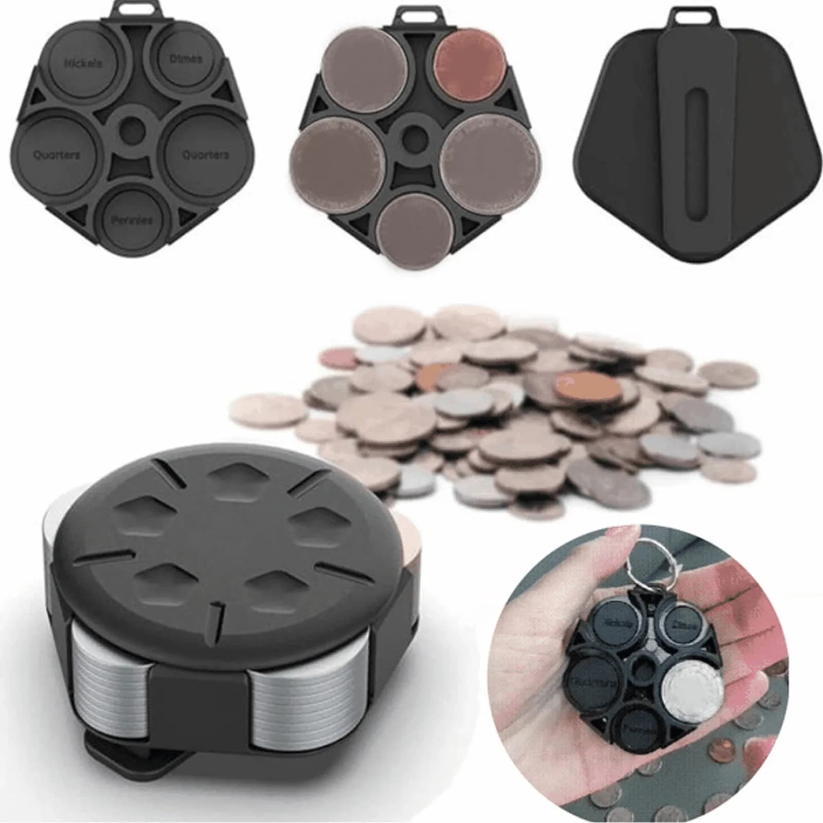Scatola portamonete portatile Allocazione Organizzatore portamonete da dollari Custodia portamonete con cintura in plastica Portamonete compatto da viaggio all'aperto