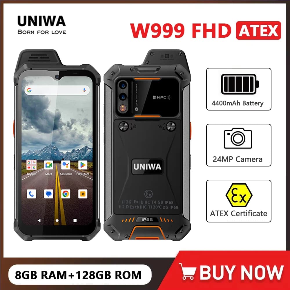 UNIWA W999 ATEX Explosion IP68 Walkie Talkie 6.3 pollici FHD Helio G99 8GB + 128GB 4400mAh Smartphone Andriod NFC ATEX Certificato