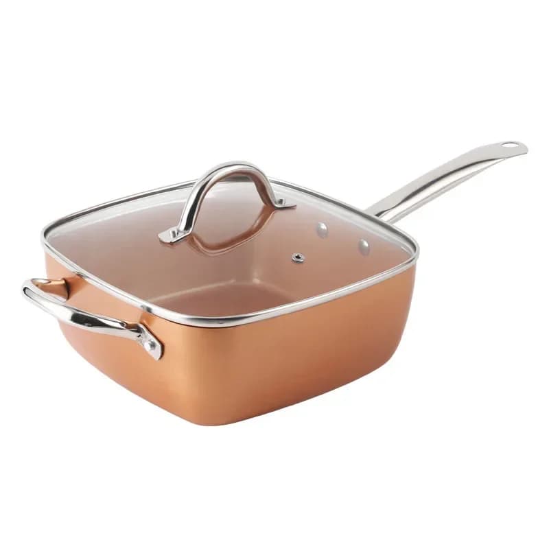 Brass flat bottomed pot Deep fried square aluminum non stick pan frying pan Stainless steel filter screen cookware kitchen
